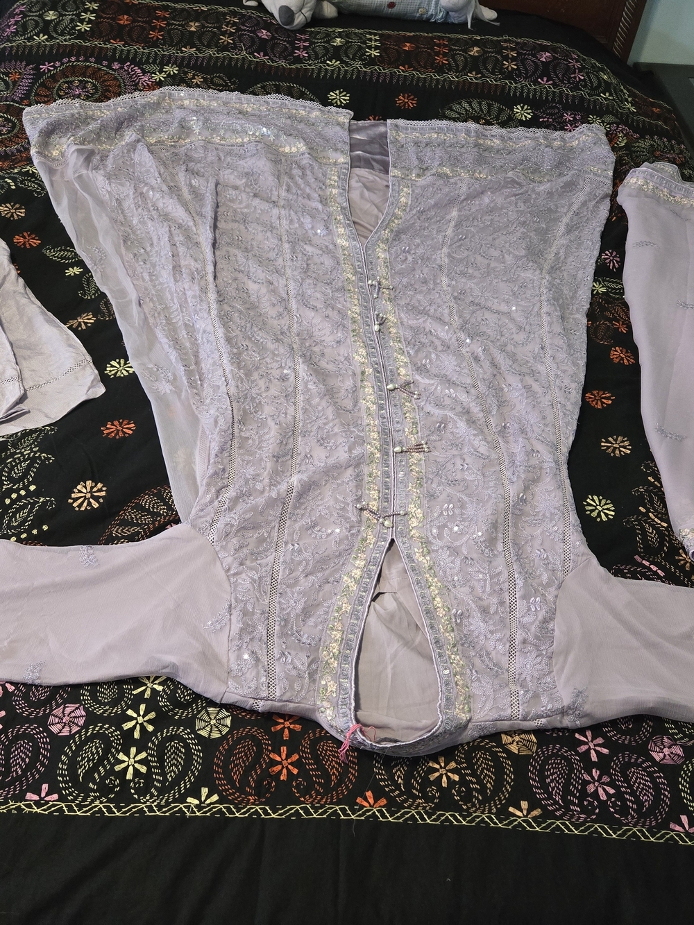 Embroidered & Beades Lavender Chiffon Gown